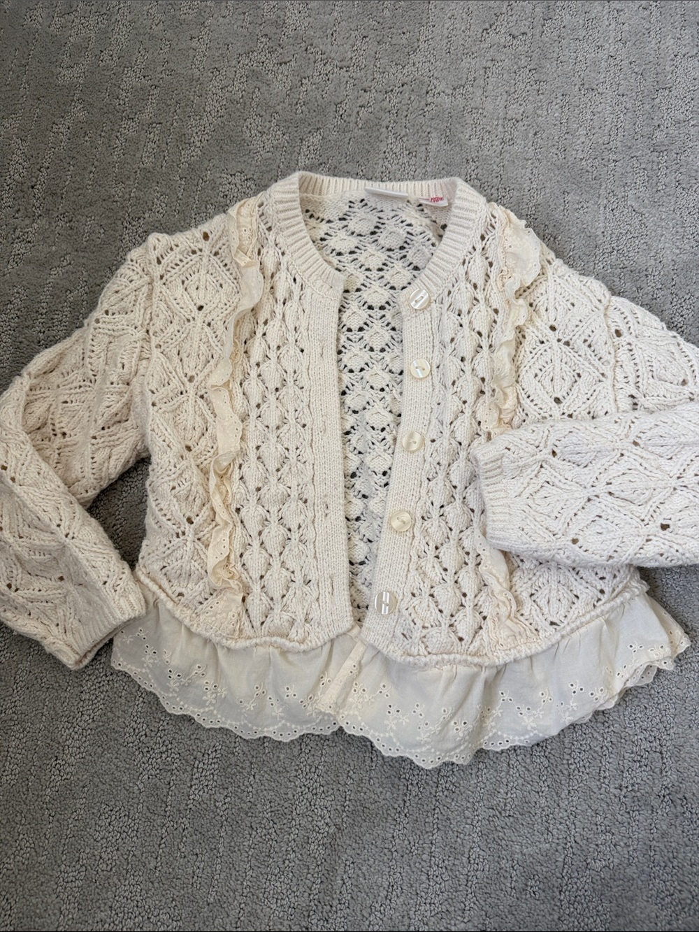 Zara kids Ivory Crochet Knit Peplum Cardigan Jacket